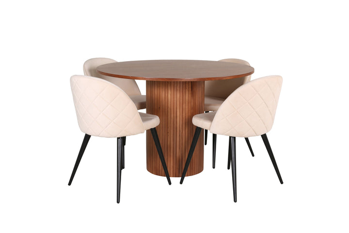 Venture Home Bianca Round Dining Table - Walnut / Black Veneer+Velvet Stitches Chair - Black / Beige Velvet_4