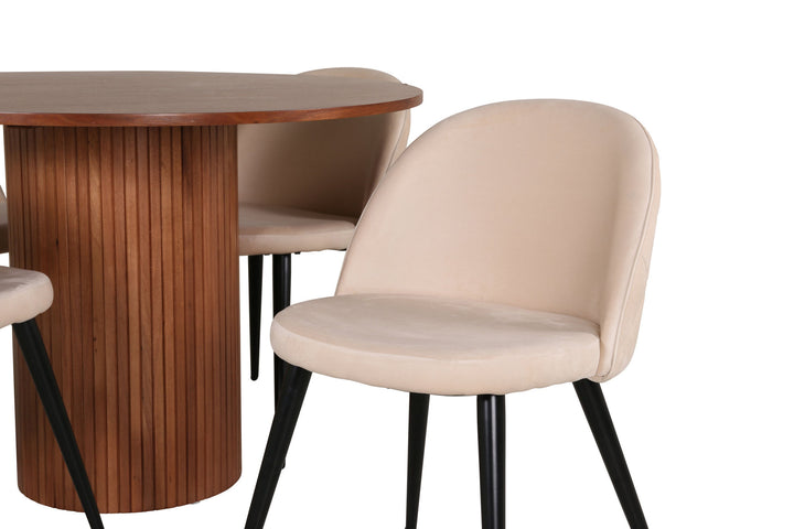 Venture Home Bianca Round Dining Table - Walnut / Black Veneer+Velvet Stitches Chair - Black / Beige Velvet_4