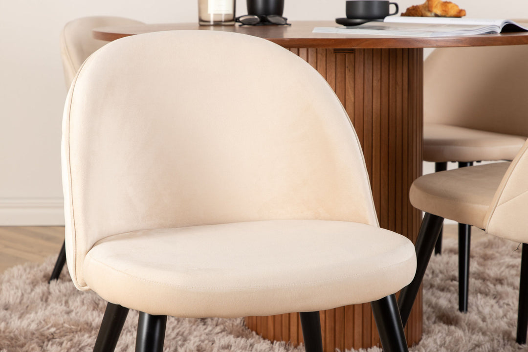 Venture Home Bianca Round Dining Table - Walnut / Black Veneer+Velvet Stitches Chair - Black / Beige Velvet_4
