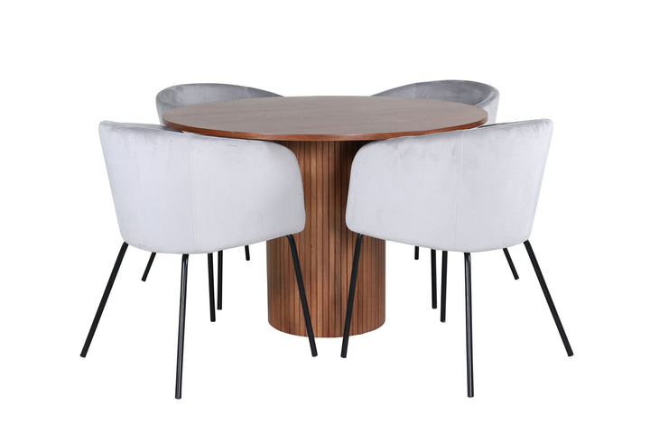 Venture Home Bianca Round Dining Table - Walnut / Black Veneer+Berit Chair - Black / Light Grey Velvet_4