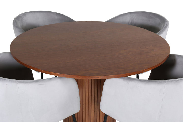 Venture Home Bianca Round Dining Table - Walnut / Black Veneer+Berit Chair - Black / Light Grey Velvet_4