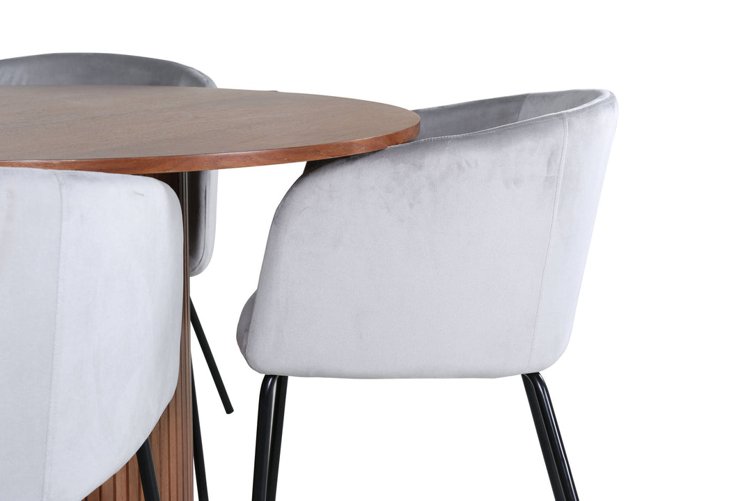 Venture Home Bianca Round Dining Table - Walnut / Black Veneer+Berit Chair - Black / Light Grey Velvet_4