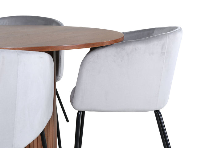Venture Home Bianca Round Dining Table - Walnut / Black Veneer+Berit Chair - Black / Light Grey Velvet_4