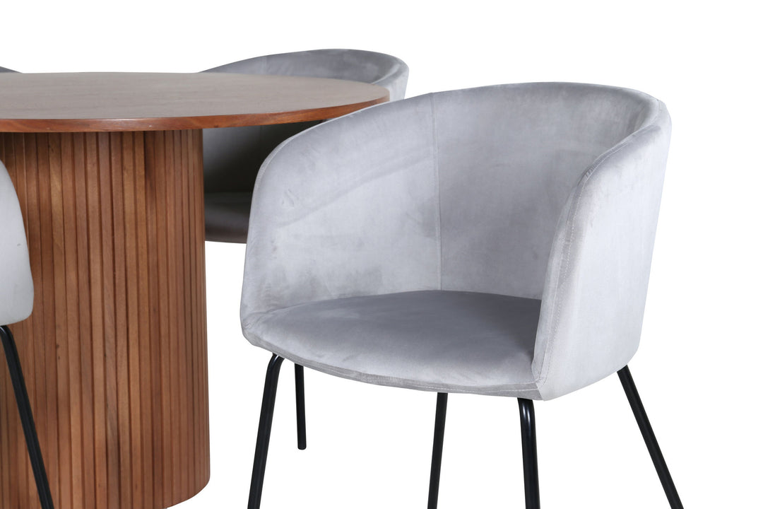 Venture Home Bianca Round Dining Table - Walnut / Black Veneer+Berit Chair - Black / Light Grey Velvet_4