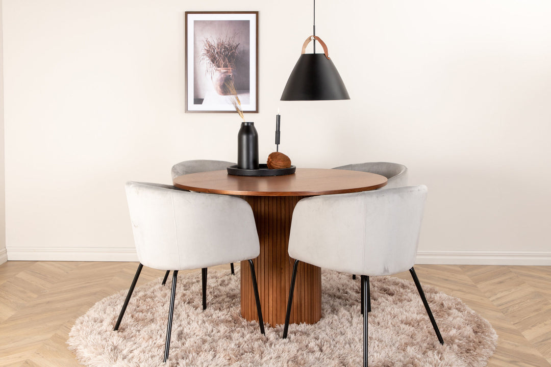Venture Home Bianca Round Dining Table - Walnut / Black Veneer+Berit Chair - Black / Light Grey Velvet_4