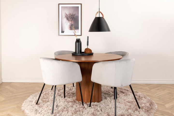 Venture Home Bianca Round Dining Table - Walnut / Black Veneer+Berit Chair - Black / Light Grey Velvet_4