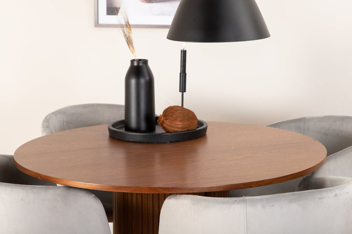 Venture Home Bianca Round Dining Table - Walnut / Black Veneer+Berit Chair - Black / Light Grey Velvet_4