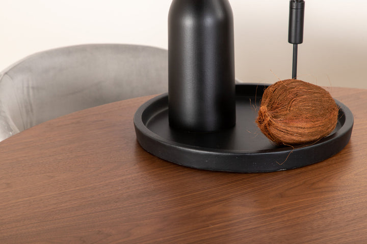 Venture Home Bianca Round Dining Table - Walnut / Black Veneer+Berit Chair - Black / Light Grey Velvet_4