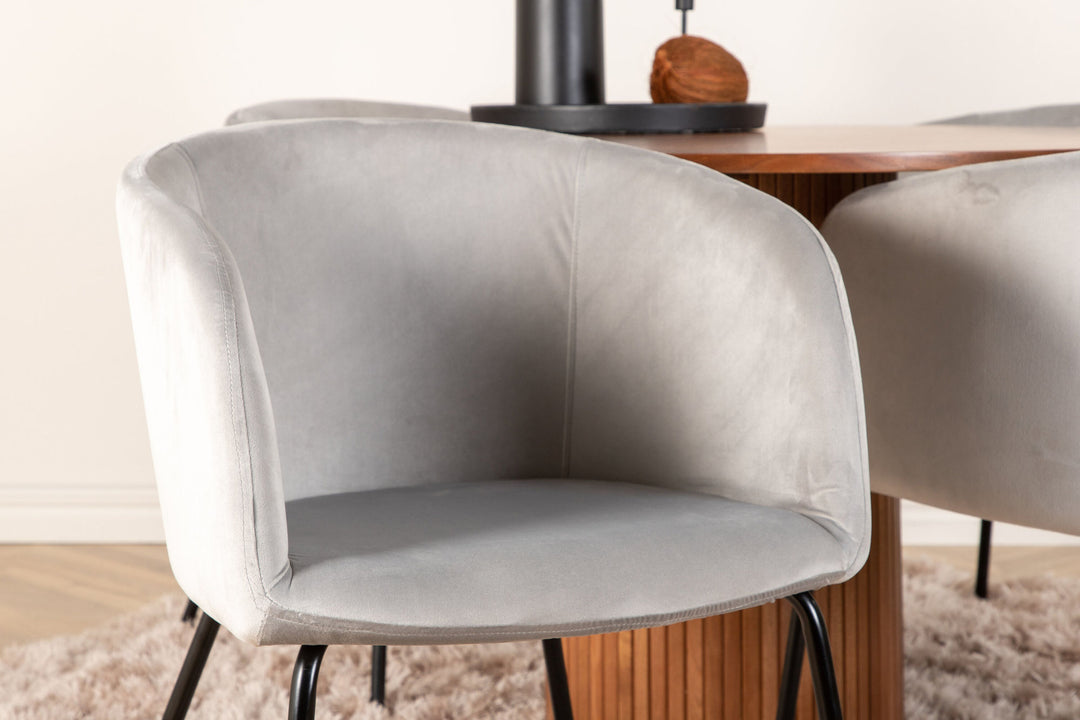 Venture Home Bianca Round Dining Table - Walnut / Black Veneer+Berit Chair - Black / Light Grey Velvet_4
