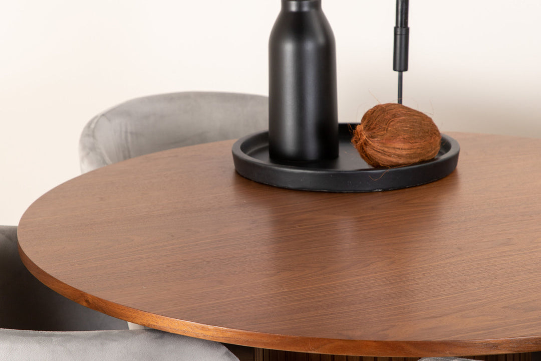 Venture Home Bianca Round Dining Table - Walnut / Black Veneer+Berit Chair - Black / Light Grey Velvet_4