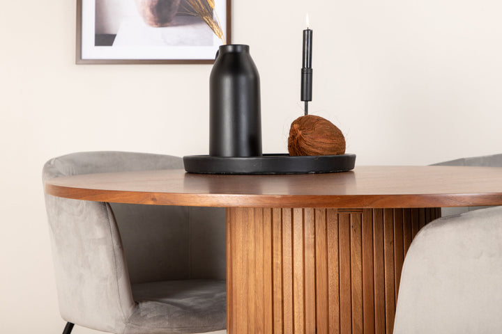 Venture Home Bianca Round Dining Table - Walnut / Black Veneer+Berit Chair - Black / Light Grey Velvet_4