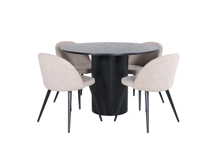 Venture Home Bianca Round Dining Table - Black / Black Veneer+Velvet Stitches Chair - Black / Beige Fabric (Polyester linen )_4