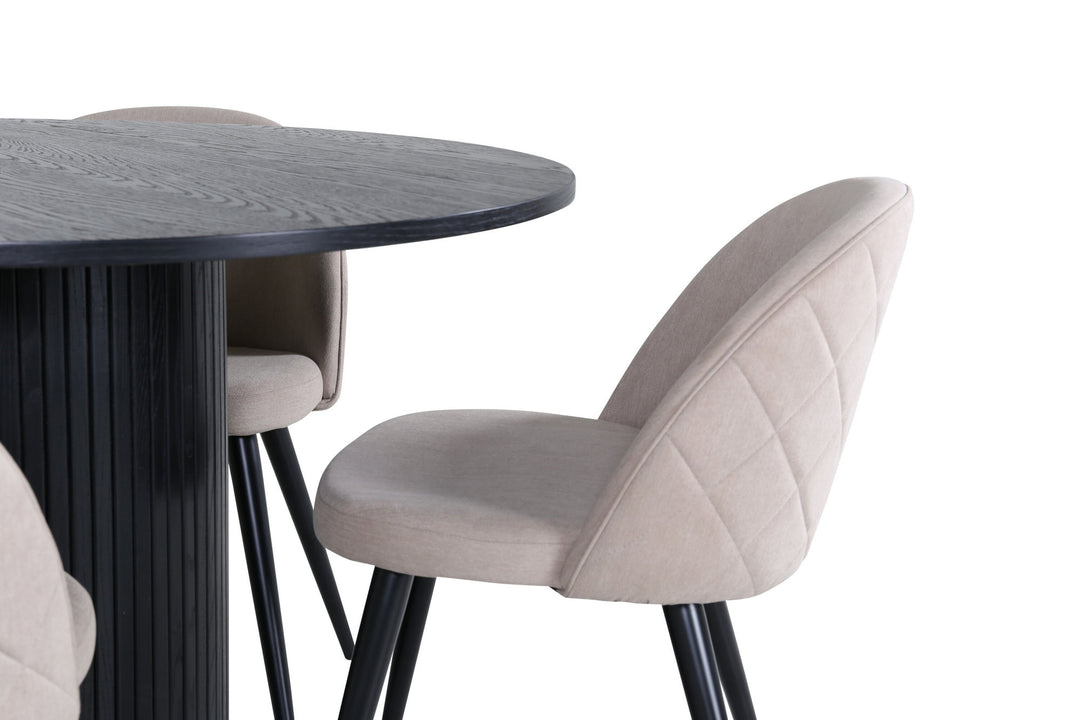 Venture Home Bianca Round Dining Table - Black / Black Veneer+Velvet Stitches Chair - Black / Beige Fabric (Polyester linen )_4