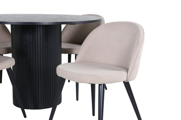 Venture Home Bianca Round Dining Table - Black / Black Veneer+Velvet Stitches Chair - Black / Beige Fabric (Polyester linen )_4