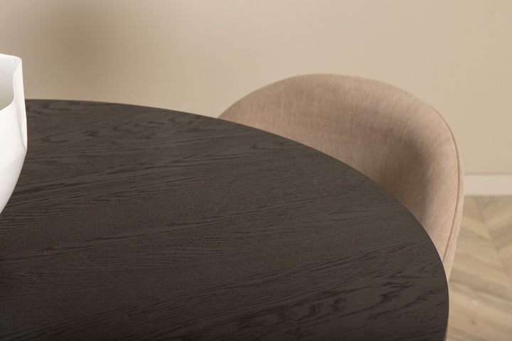 Venture Home Bianca Round Dining Table - Black / Black Veneer+Velvet Stitches Chair - Black / Beige Fabric (Polyester linen )_4