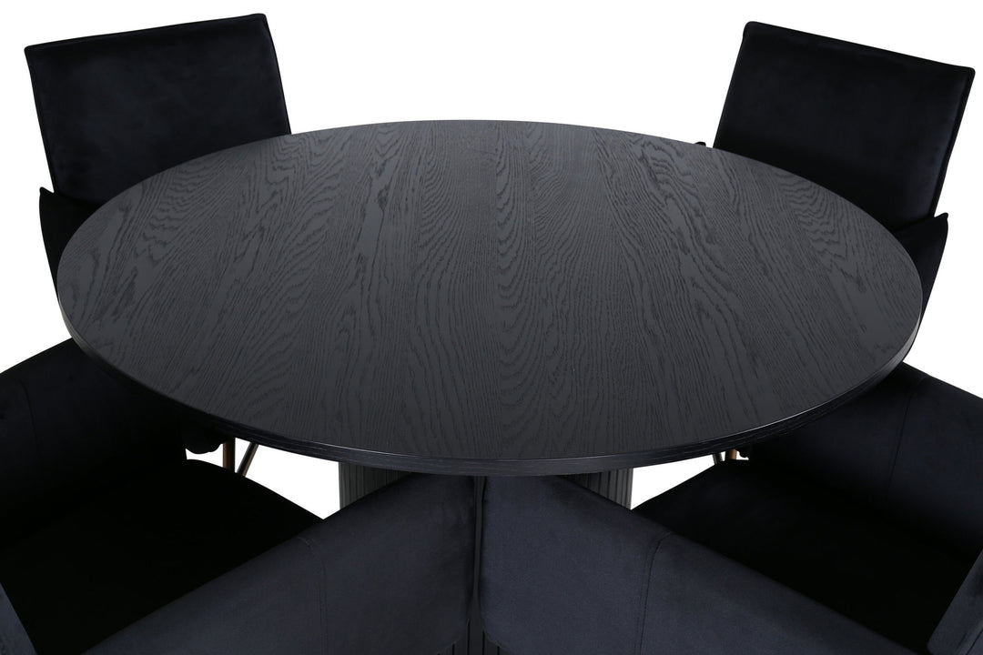 Venture Home Bianca Round Dining Table - Black / Black Veneer+Petra Chair - Distressed Copper / Black Velvet_4