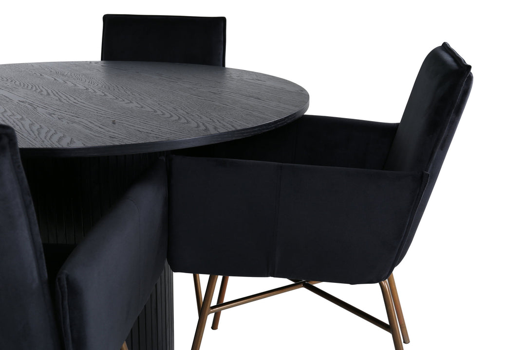 Venture Home Bianca Round Dining Table - Black / Black Veneer+Petra Chair - Distressed Copper / Black Velvet_4