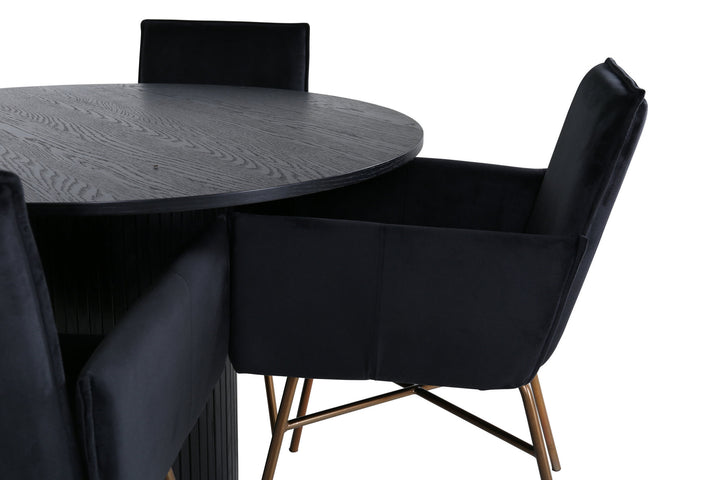 Venture Home Bianca Round Dining Table - Black / Black Veneer+Petra Chair - Distressed Copper / Black Velvet_4