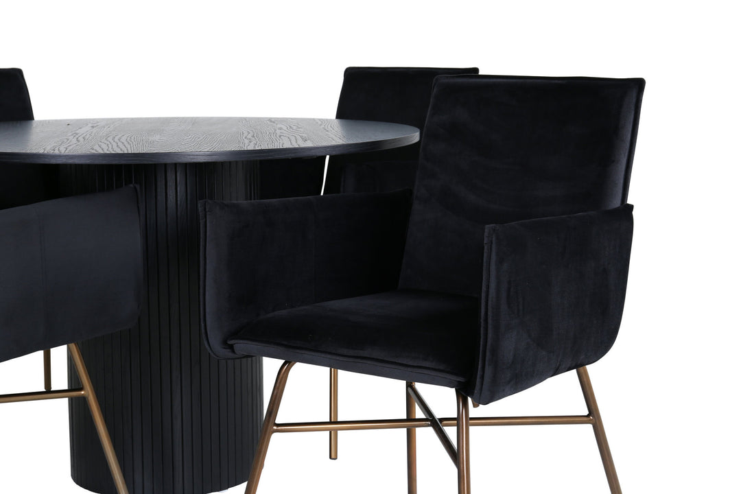 Venture Home Bianca Round Dining Table - Black / Black Veneer+Petra Chair - Distressed Copper / Black Velvet_4