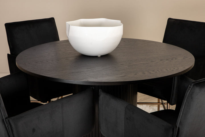 Venture Home Bianca Round Dining Table - Black / Black Veneer+Petra Chair - Distressed Copper / Black Velvet_4