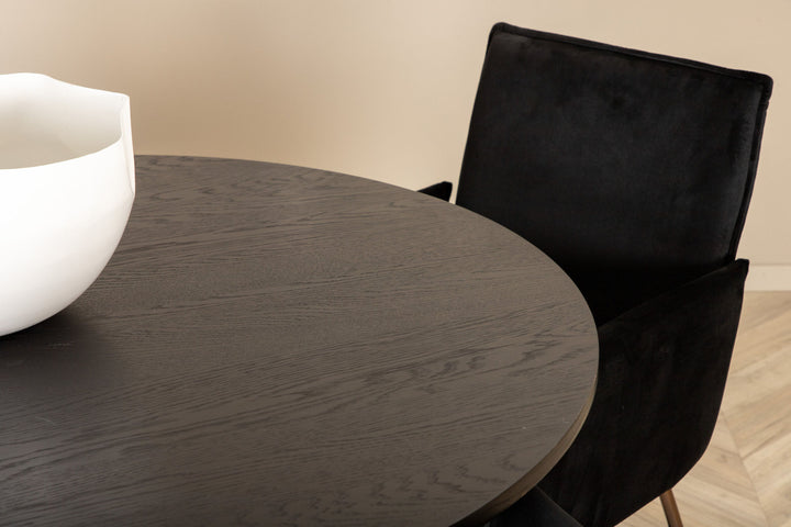 Venture Home Bianca Round Dining Table - Black / Black Veneer+Petra Chair - Distressed Copper / Black Velvet_4