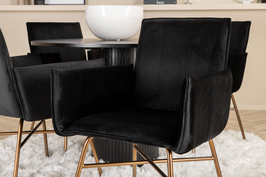 Venture Home Bianca Round Dining Table - Black / Black Veneer+Petra Chair - Distressed Copper / Black Velvet_4
