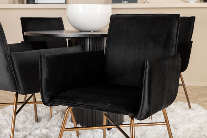 Venture Home Bianca Round Dining Table - Black / Black Veneer+Petra Chair - Distressed Copper / Black Velvet_4