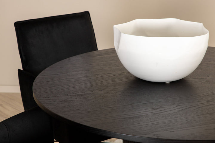 Venture Home Bianca Round Dining Table - Black / Black Veneer+Petra Chair - Distressed Copper / Black Velvet_4