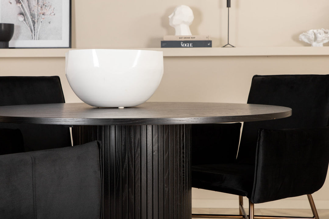 Venture Home Bianca Round Dining Table - Black / Black Veneer+Petra Chair - Distressed Copper / Black Velvet_4