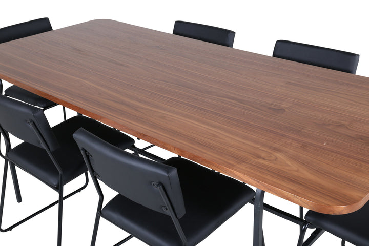 Venture Home Uno Dining Table - Black / Walnut Veneer+Kenth Chair - Black / Black PU_6