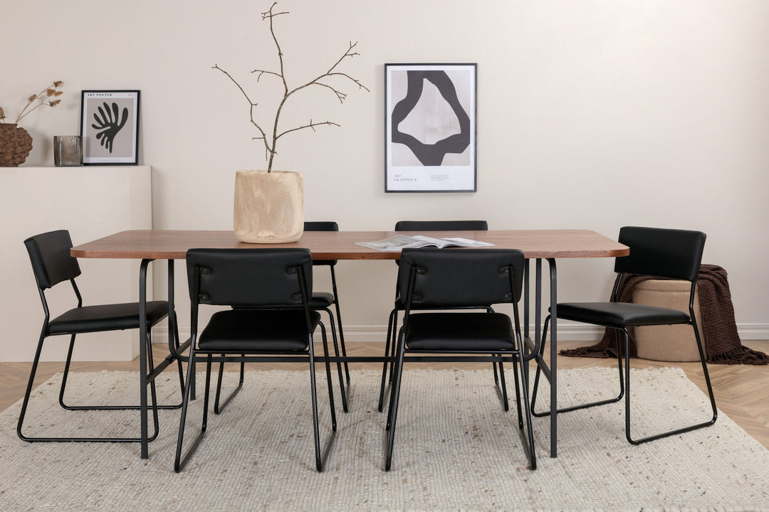 Venture Home Uno Dining Table - Black / Walnut Veneer+Kenth Chair - Black / Black PU_6