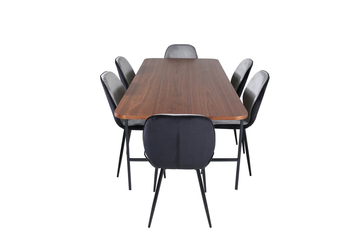 Venture Home Uno Dining Table - Black / Walnut Veneer+Emma Chair - Black / Black and Light Grey Black Velvet in Back Grey Velvet in front_6