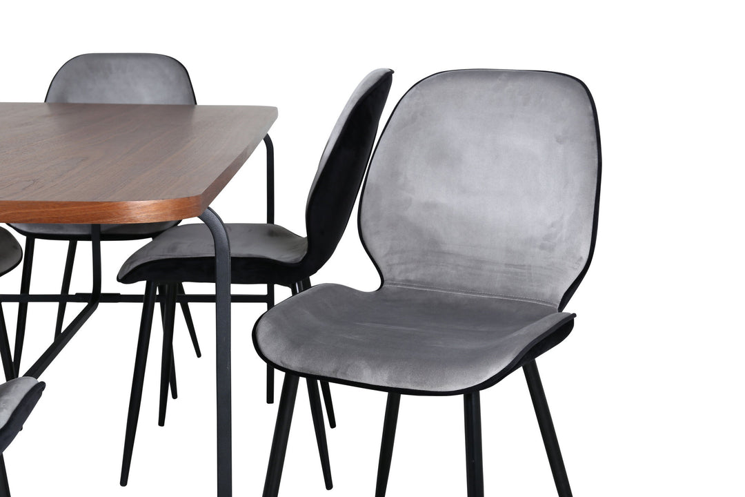 Venture Home Uno Dining Table - Black / Walnut Veneer+Emma Chair - Black / Black and Light Grey Black Velvet in Back Grey Velvet in front_6
