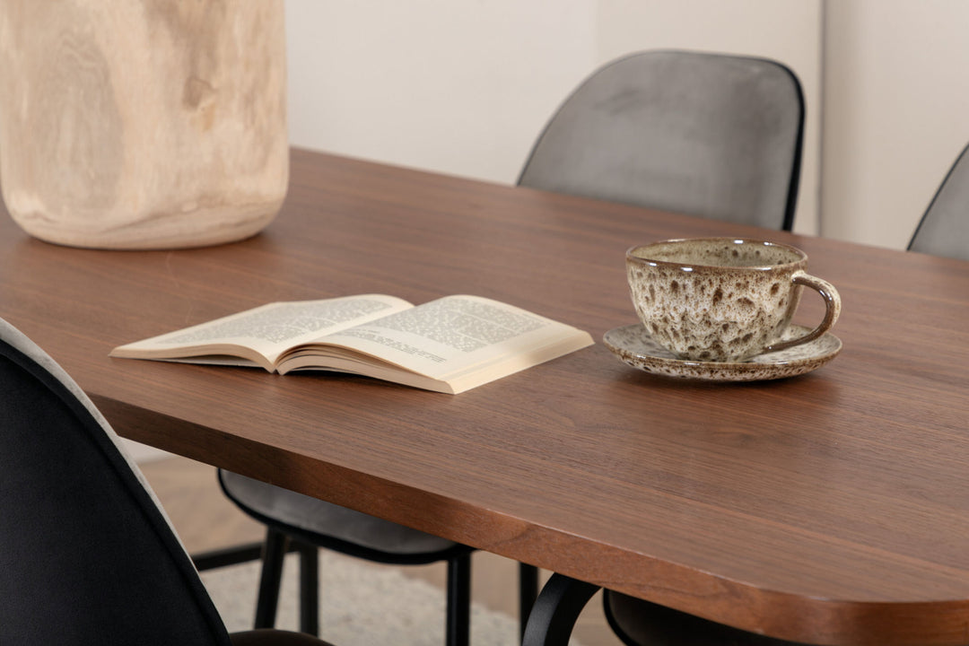 Venture Home Uno Dining Table - Black / Walnut Veneer+Emma Chair - Black / Black and Light Grey Black Velvet in Back Grey Velvet in front_6