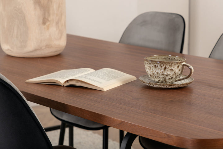 Venture Home Uno Dining Table - Black / Walnut Veneer+Emma Chair - Black / Black and Light Grey Black Velvet in Back Grey Velvet in front_6