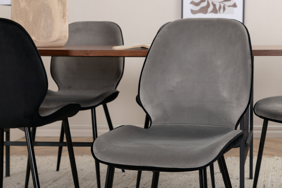 Venture Home Uno Dining Table - Black / Walnut Veneer+Emma Chair - Black / Black and Light Grey Black Velvet in Back Grey Velvet in front_6