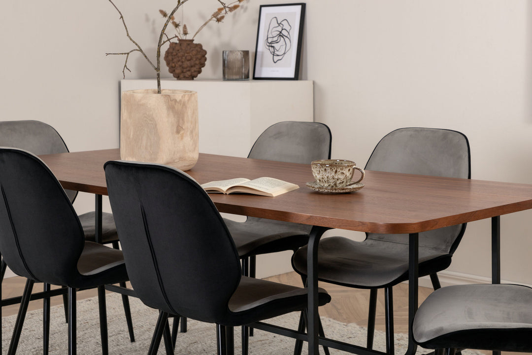 Venture Home Uno Dining Table - Black / Walnut Veneer+Emma Chair - Black / Black and Light Grey Black Velvet in Back Grey Velvet in front_6
