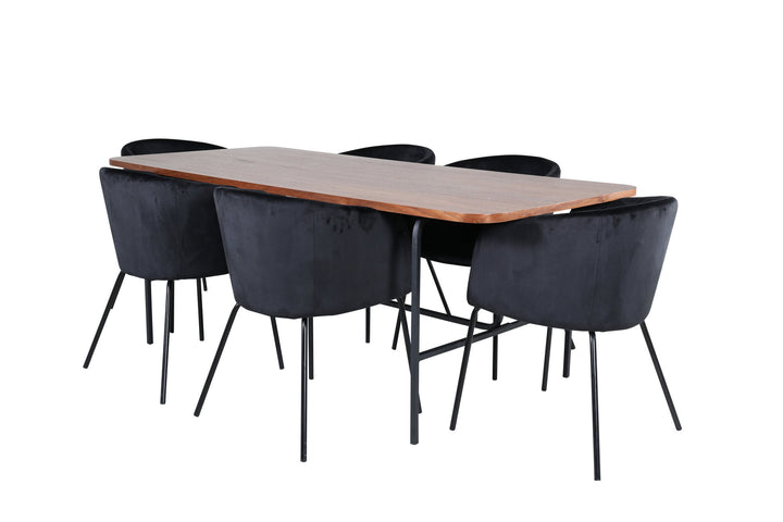 Venture Home Uno Dining Table - Black / Walnut Veneer+Berit Chair - Black / Black Velvet_6
