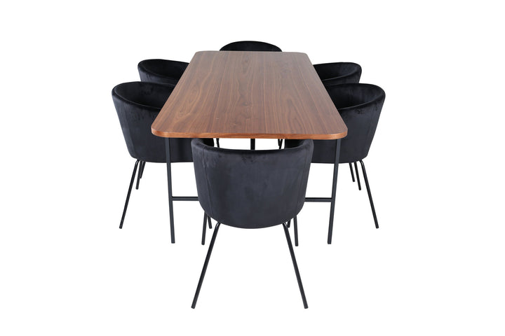 Venture Home Uno Dining Table - Black / Walnut Veneer+Berit Chair - Black / Black Velvet_6