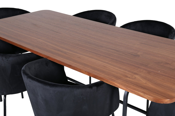 Venture Home Uno Dining Table - Black / Walnut Veneer+Berit Chair - Black / Black Velvet_6