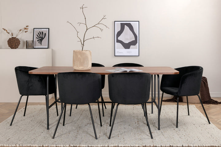 Venture Home Uno Dining Table - Black / Walnut Veneer+Berit Chair - Black / Black Velvet_6