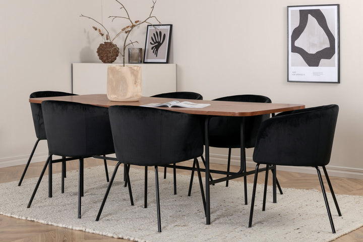 Venture Home Uno Dining Table - Black / Walnut Veneer+Berit Chair - Black / Black Velvet_6
