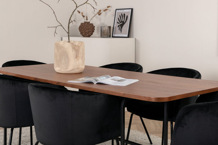 Venture Home Uno Dining Table - Black / Walnut Veneer+Berit Chair - Black / Black Velvet_6