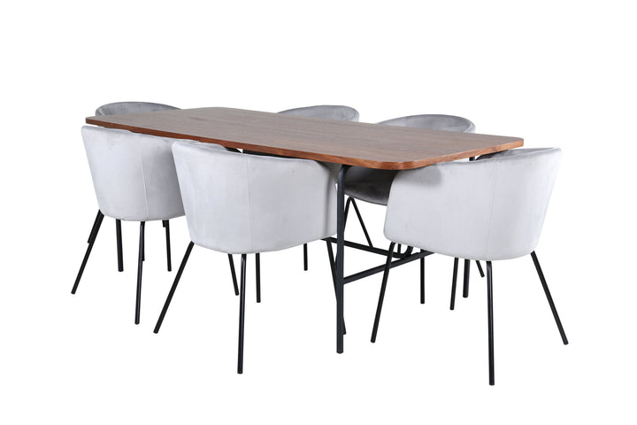Venture Home Uno Dining Table - Black / Walnut Veneer+Berit Chair - Black / Light Grey Velvet_6