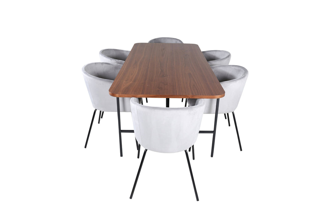 Venture Home Uno Dining Table - Black / Walnut Veneer+Berit Chair - Black / Light Grey Velvet_6