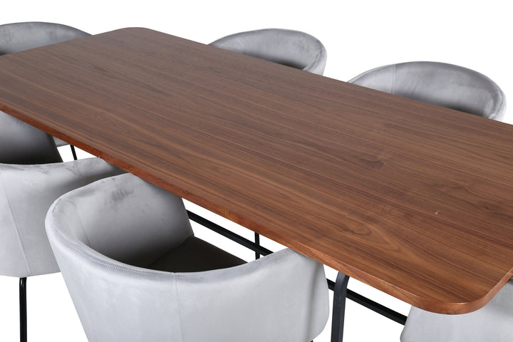 Venture Home Uno Dining Table - Black / Walnut Veneer+Berit Chair - Black / Light Grey Velvet_6