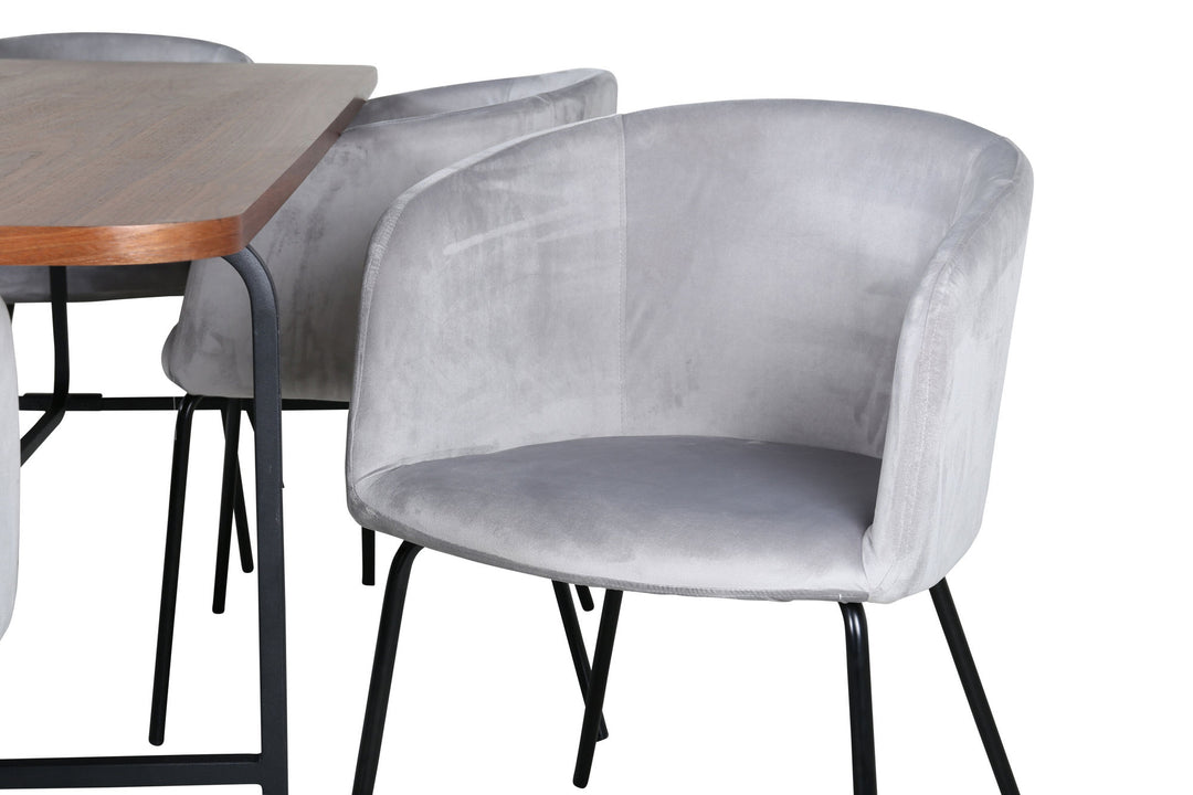 Venture Home Uno Dining Table - Black / Walnut Veneer+Berit Chair - Black / Light Grey Velvet_6