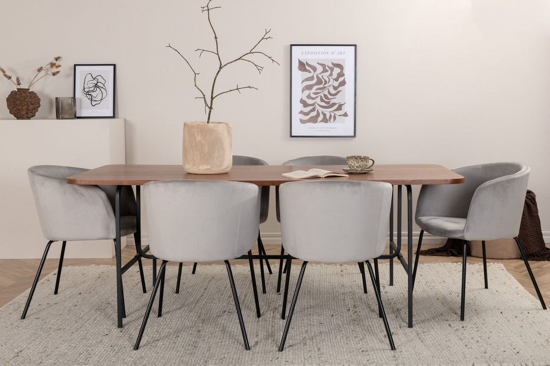 Venture Home Uno Dining Table - Black / Walnut Veneer+Berit Chair - Black / Light Grey Velvet_6
