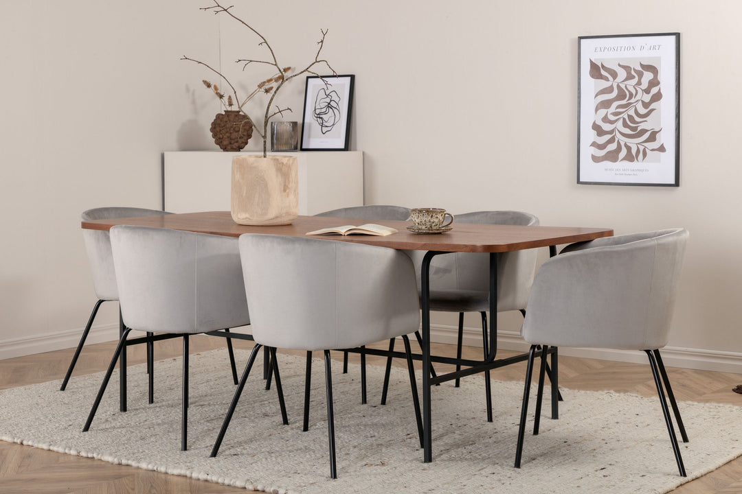 Venture Home Uno Dining Table - Black / Walnut Veneer+Berit Chair - Black / Light Grey Velvet_6