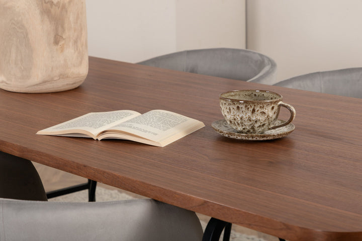 Venture Home Uno Dining Table - Black / Walnut Veneer+Berit Chair - Black / Light Grey Velvet_6